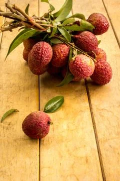 Lychee, ripe red table ready to eat. Stock Photos