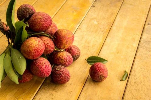 Lychee, ripe red table ready to eat. Stock Photos