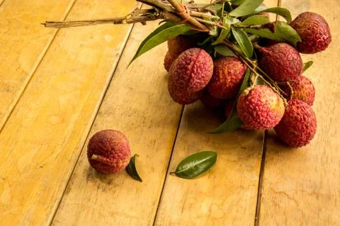 Lychee, ripe red table ready to eat. Stock Photos