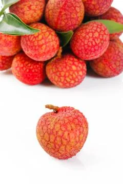Lychees bunch on white background Stock Photos