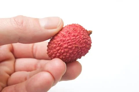 Lychees in hand Stock Photos