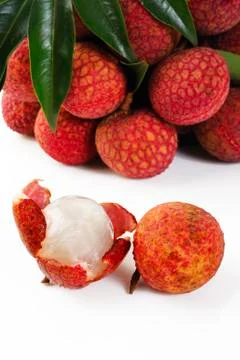 Lychees on white background Stock Photos