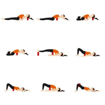 Lying asanas set with blocks Stock Illustration