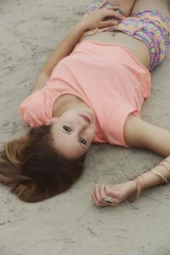 Lying on the beach Stockfoto's