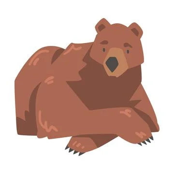 Lying Brown Bear, Large Wild Predator Mammal Animal Cartoon Vector Illustration Stock Illustration