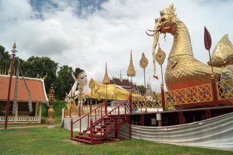 Lying buddha in a newly built temple complex in thailand Stock Photos