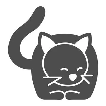 Lying cat, kitty with tail and whiskers solid icon, pets concept, kitten lies Illustrazione stock