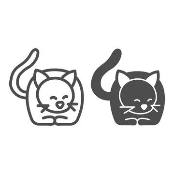 Lying cat, kitty with tail and whiskers line and solid icon, pets concept Illustrazione stock