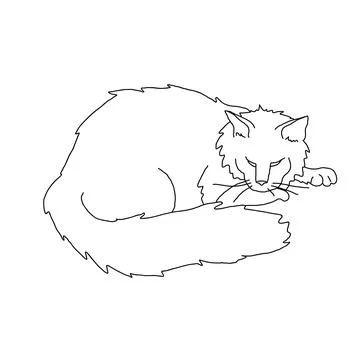 Lying cat. Line art Stock Illustration