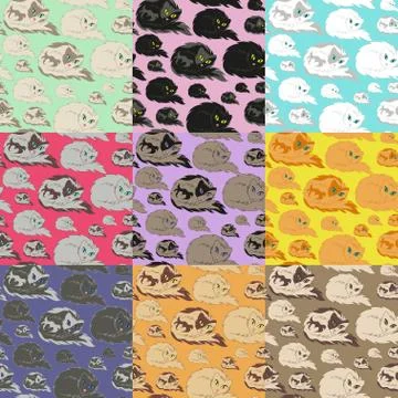 Lying Cat Seamless Pattern Stock Illustration
