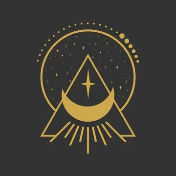 Lying crescent moon celestial emblem decorated with stars Stock Illustration
