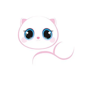 Lying cute white cat with a fluffy tail Stock Illustration