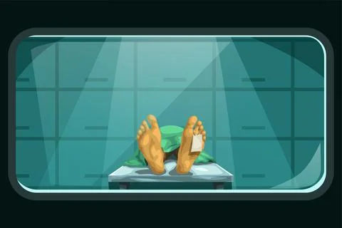 Lying dead body covered in a morgue Stock Illustration