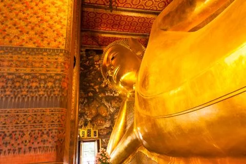 Lying down Buddha statue in Wat Pho  temple , Bangkok, Thailand Stock Photos