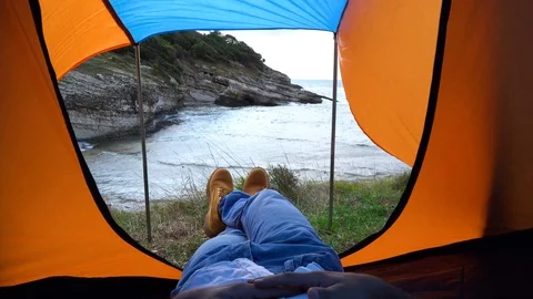Lying down at a windy beach Stock Footage 95977404