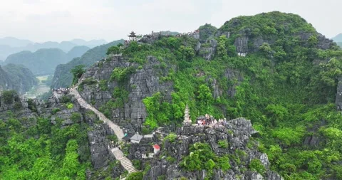 Lying Dragon mountain viewpoint, Stunning view of Tam Coc Stock Footage 342368487
