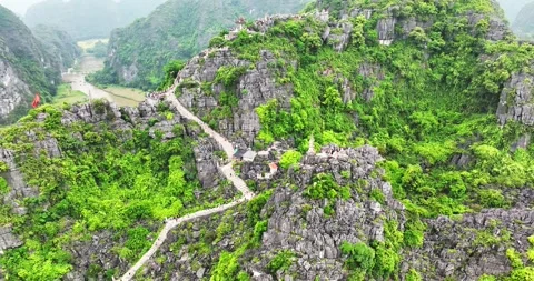 Lying Dragon mountain viewpoint, Stunning view of Tam Coc Stock Footage 342368507