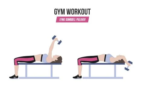 Lying dumbbell pullover. Sport exercises. Exercises in a gym. Stock Illustration