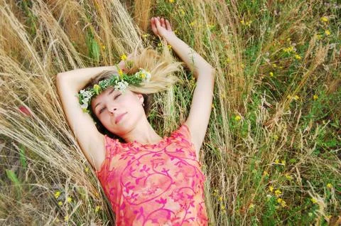Lying in grass Stock Photos