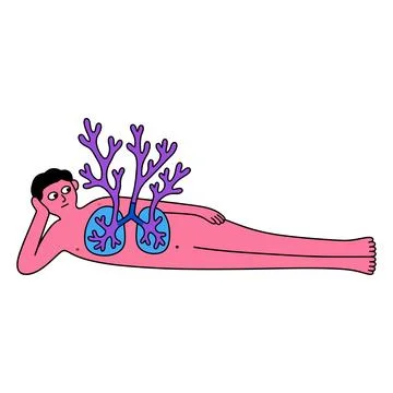 Lying Man with Tree-like Lungs Stock Illustration
