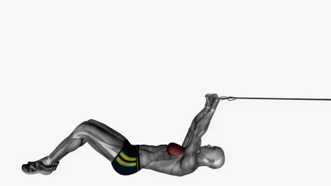 Lying pull over with resistance band cable   fitness exercise workout animation  Stockbeeldmateriaal 243986250