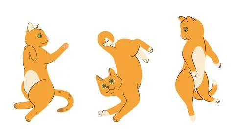 Lying red cats in doodle style. Colored playful cat. Vector illustration Stock-Illustration