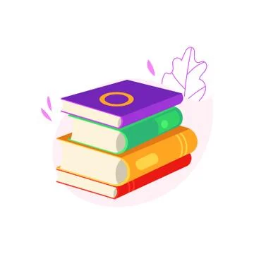 Lying stack of closed books with colorful covers and paper pages isolated on Illustrazione stock