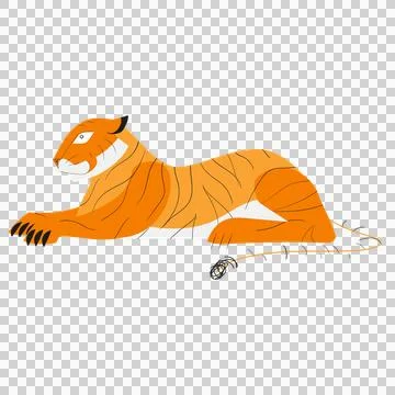 Lying tiger illustration with sharp claws and long tail. 스톡 일러스트
