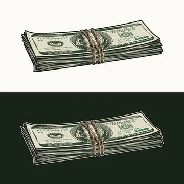 Lying wad of 100 dollar bills tied with jute rope. Stock Illustration