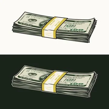 Lying wad of 100 dollar bills with paper tape. Stock Illustration