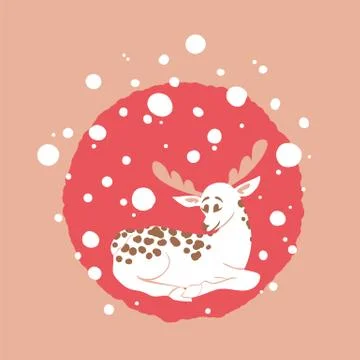 Lying white deer under the snow Stock Illustration