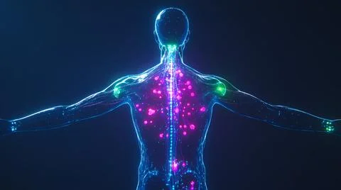 Lymphatic System Channels with Glowing Nodes Stock Illustration