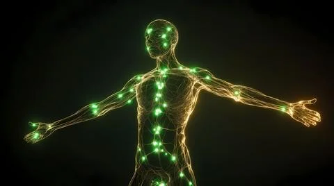 Lymphatic System Channels with Glowing Nodes Stock Illustration