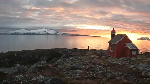 Lyngstuva lighthouse during sunset or sunrise, Stock Footage 198842098