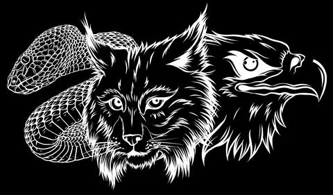 Lynx Wildcat eagle snake Logo Mascot silhouette in black background Stock-Illustration