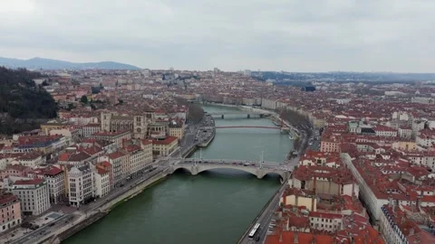 Lyon Aerial View Featuring River Bridges and Historic Urban Architecture 库存影片 330976187