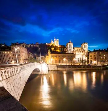 Lyon blue hour Stock Photos