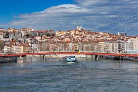 Lyon. Cable-stayed bridge. Stock Photos