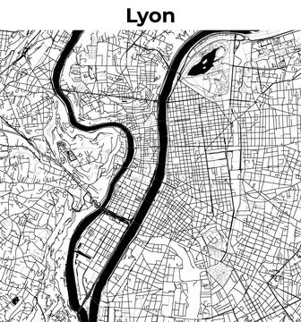 Lyon City Map, Cartography Map, Street Layout Map Stock Illustration