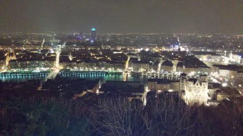 Lyon Night View 스톡 사진