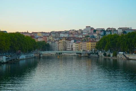Lyon's river at magic hour, sunset Stock Photos