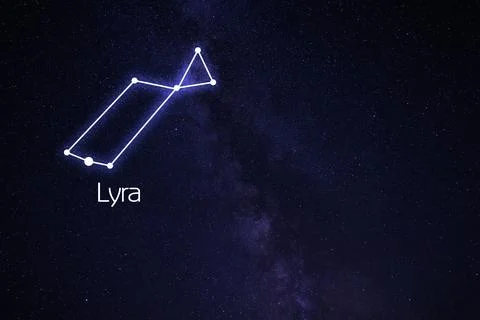 Lyra constellation. Stick figure pattern in starry night sky Stock Photos