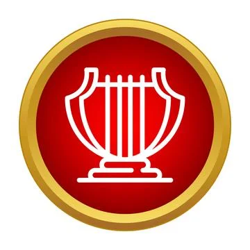 Lyre string instrument icon in red and gold circle Stock Illustration