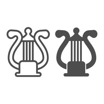 Lyre with strings, harp line and solid icon, musical instruments concept, lira Illustrazione stock