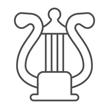 Lyre with strings, harp thin line icon, musical instruments concept, lira string Stock Illustration