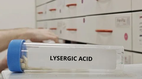 LYSERGIC ACID tablets representing precursor of psychedelic compounds Stock Photos