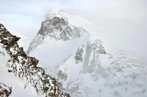Lyskamm Mountain in the Pennine Alps on the border between Switzerland & Italy Stock Photos