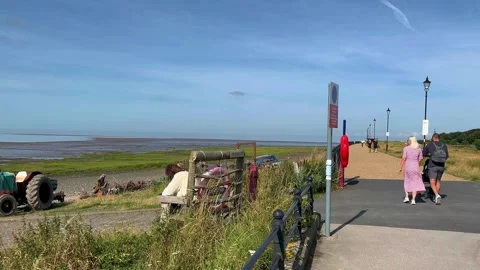 LYTHAM, Fylde Coast, UK 28 July 2024: Promenade, beach, shoreline. 4K video Stock Footage 280350053