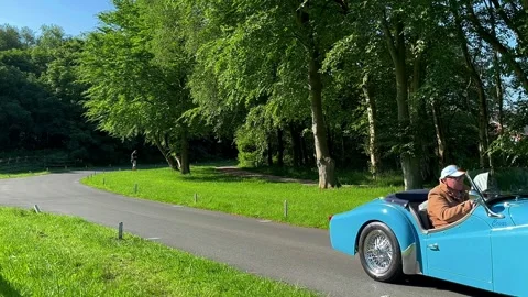 Lytham Hall 19 May 2024: 1957 50s fifties Triumph covertible sports car Stock Footage 276428077