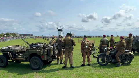 LYTHAM ST ANNES UK 2024 August 17; 1940s Wartime Weekend fairground. 4K Video Stock Footage 282033892